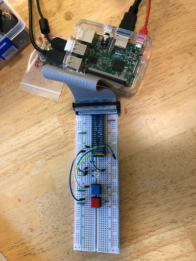 Raspberry Pi connected to breadboard