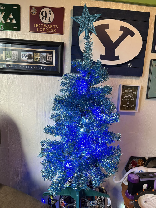 3-foot-tall blue Christmas tree