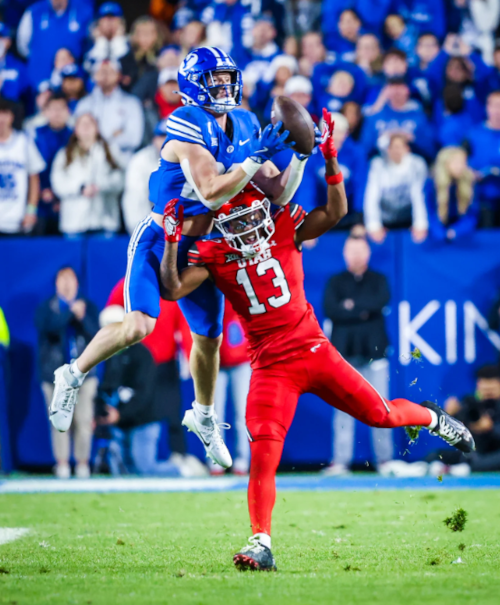 BYU stealing the ball from a Utah receiver